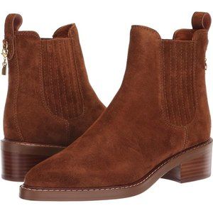 NWT Coach Womens Bowery Chelsea Suede Leather Cognac Boot Bootie Block Heel 5B